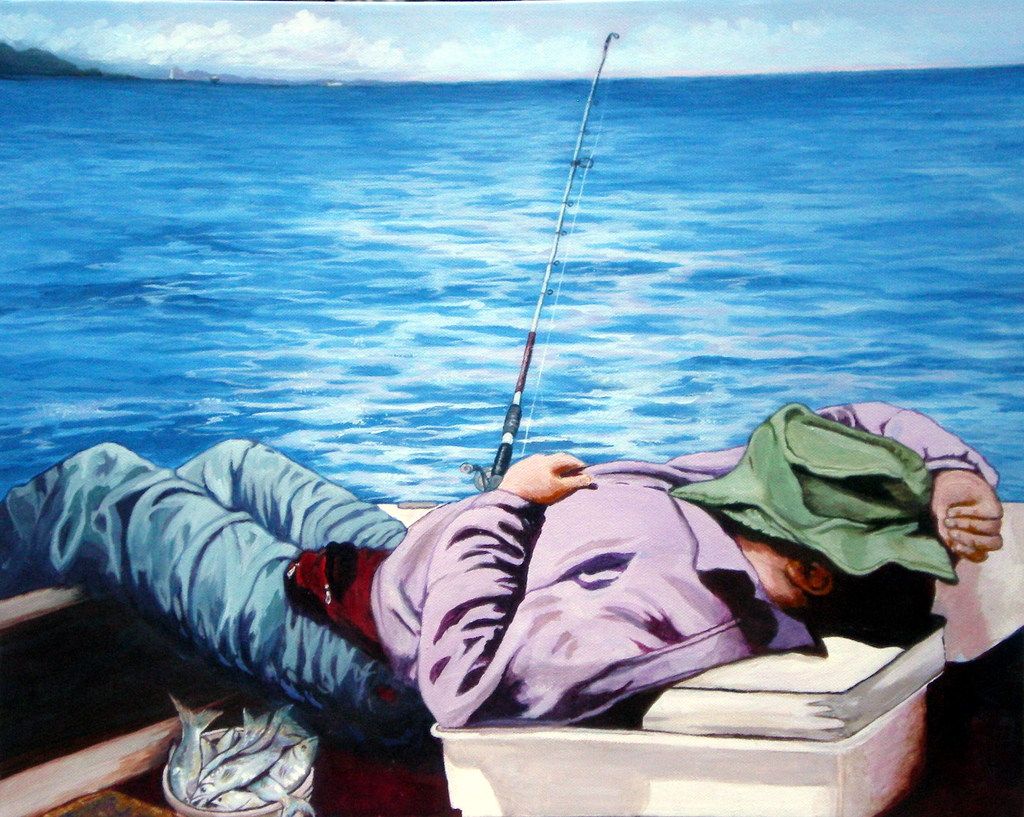 1024x817 Gone Fishing Painted From Photo Of My Husband Fishing! 50x40xm - Gone Fishing Painting
