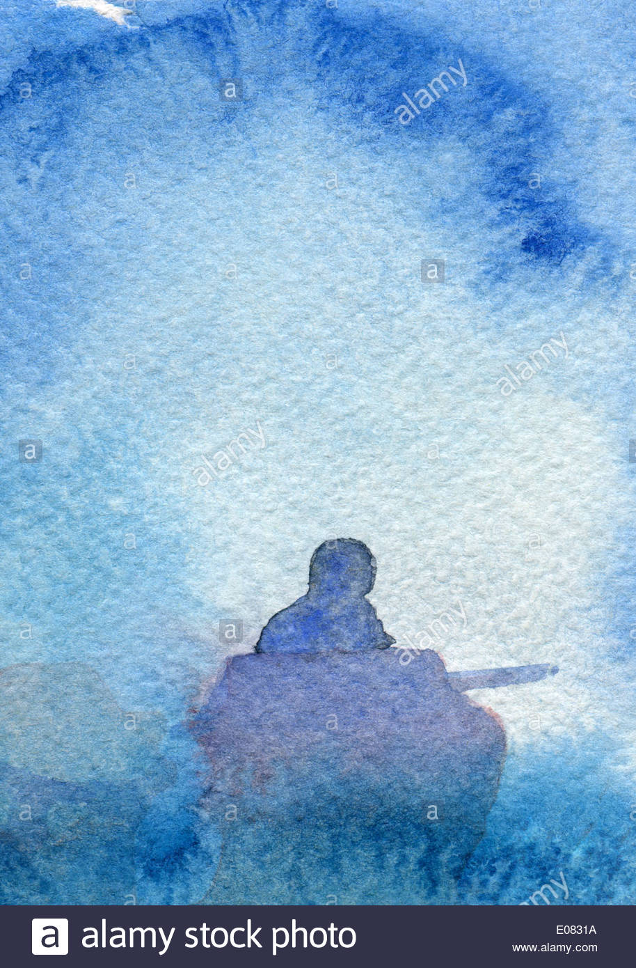 914x1390 Gone Fishing Abstract Watercolor Painting In Blue With Texture - Gone Fishing Painting