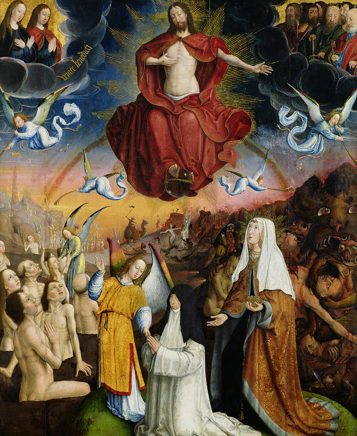 737x900 The Last Judgment Painting By Jean The Elder Bellegambe - Good And Evil Painting