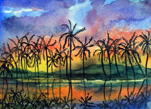 640x462 Randy Sprout Artwork Good Night Hawaii Original Painting - Good Night Painting