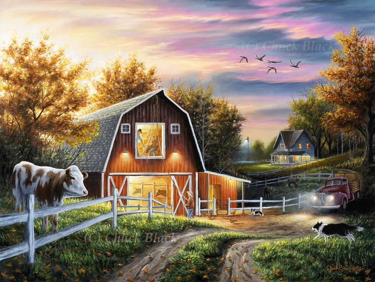 740x557 Farmyard Original Landscape Painting - Good Painting