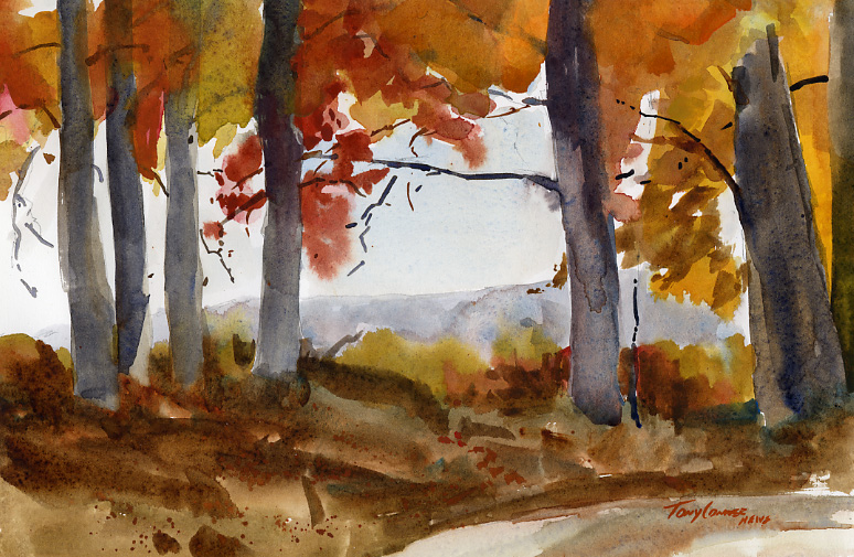 774x505 Good In Gold Original Watercolor Landscape Painting Vermont - Good Painting