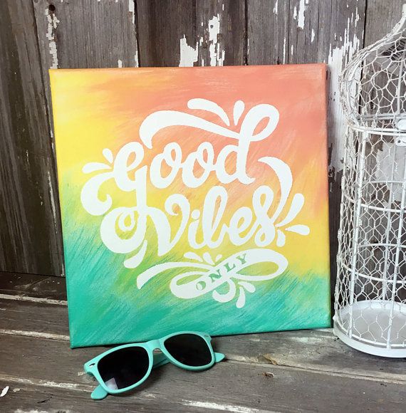 570x580 Hand Painted 12x12 Canvas Wall Art Good Vibes By Thepinktoolbox - Good Vibes Painting