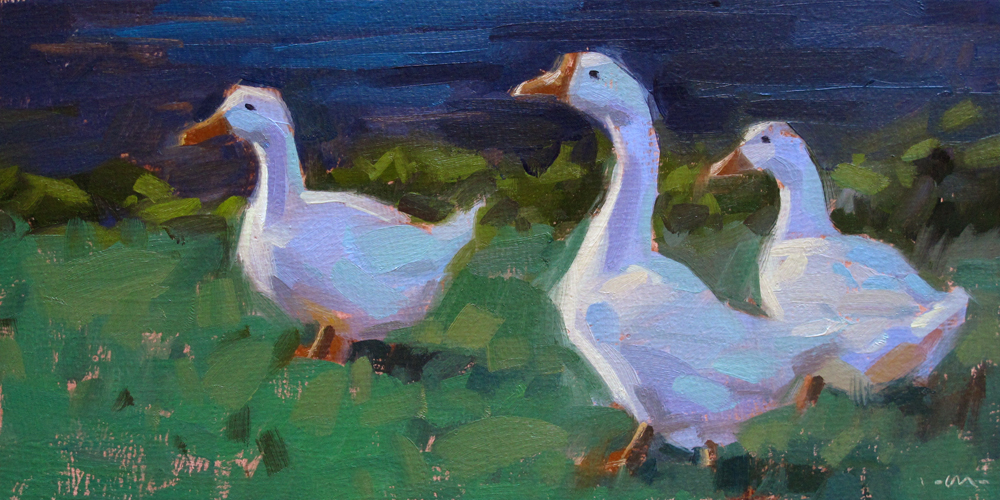 1000x500 Carol Marine's Painting A Day Three Geese - Goose Painting