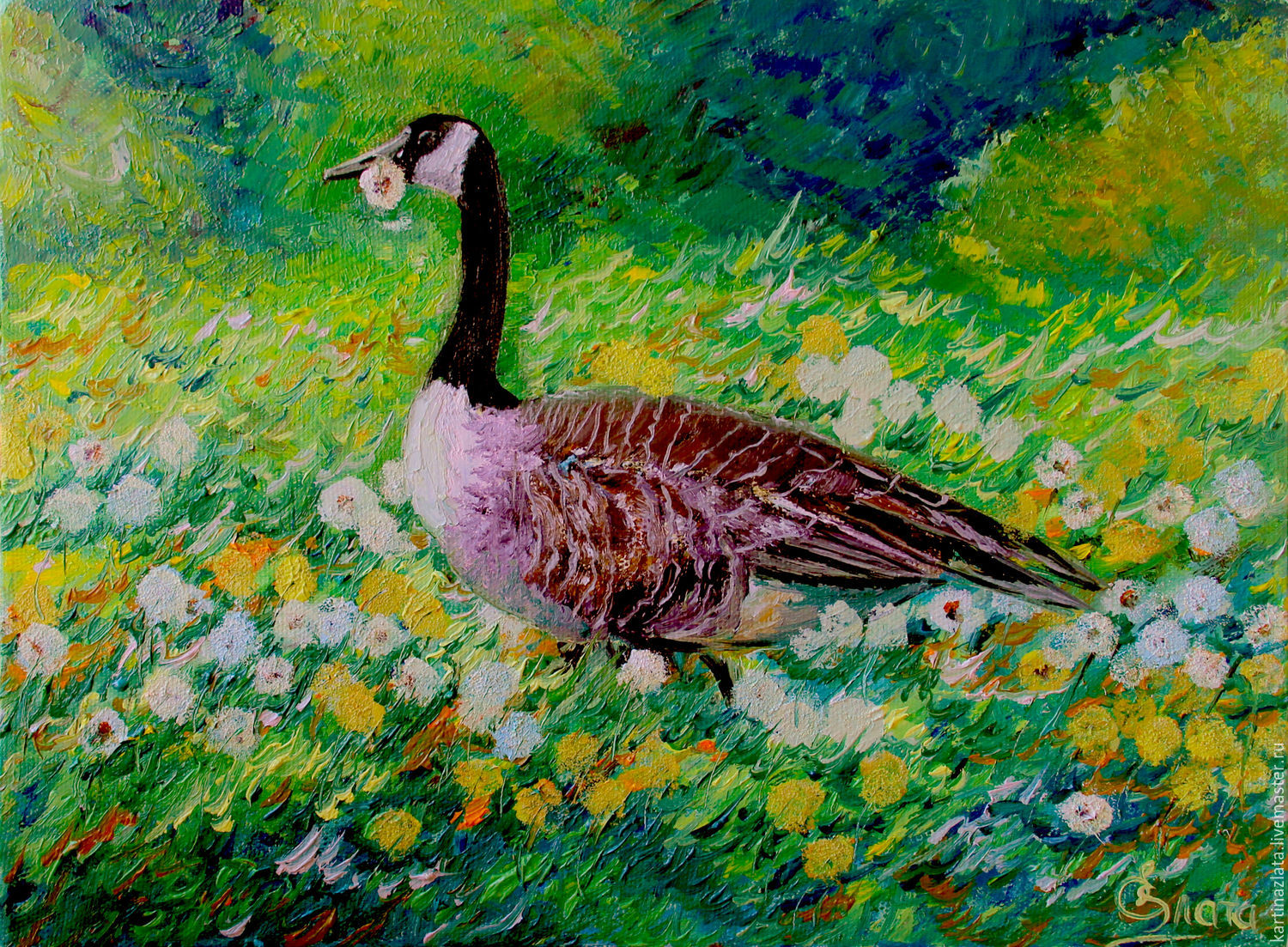 1500x1103 Goose With Dandelions. Oil Painting Shop Online On Livemaster - Goose Painting