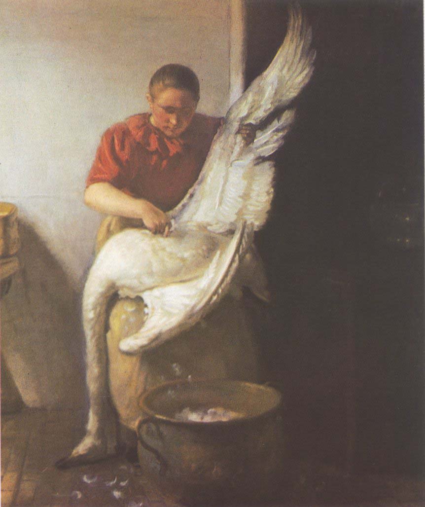 862x1028 Young Girl Plucking A Goose Painting Anna Ancher Oil Paintings - Goose Painting