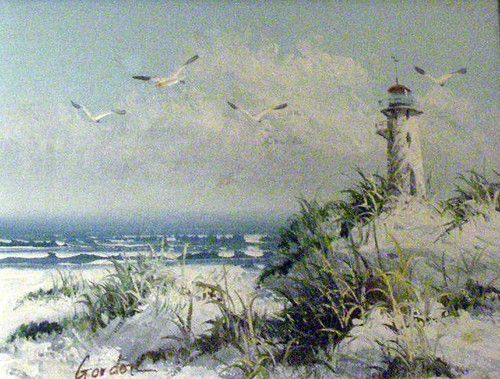 500x379 Idea For Bedroom Mural. Lighthouse Painting Vintage 1960s Oil - Gordon Lighthouse Painting