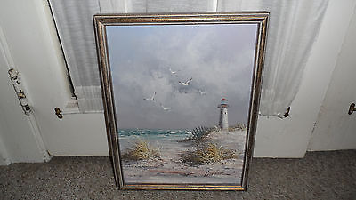 400x225 Lighthouse Seascape Oil Painting Signed Gordon In Original 17 - Gordon Lighthouse Painting