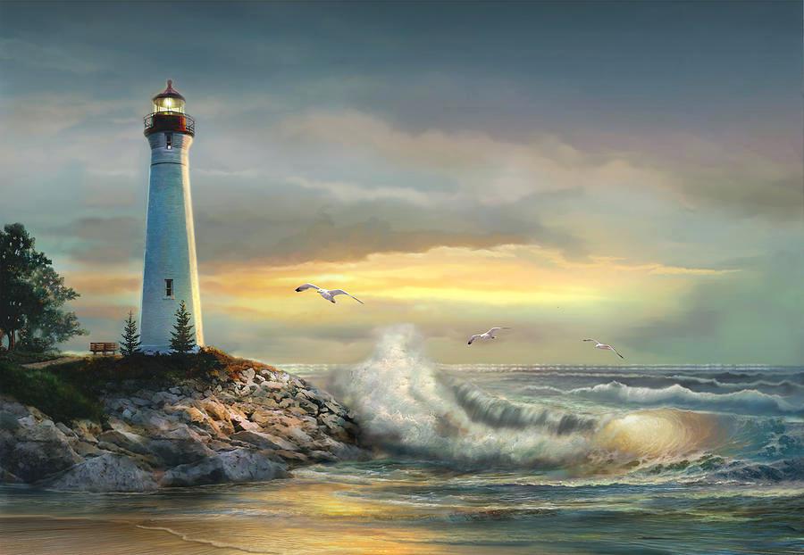 900x622 Lighthouse Oil Painting Lighthouse Hill Oil Painting Reproductions - Gordon Lighthouse Painting
