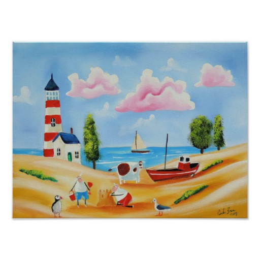512x512 Summer Beach Scene Paintings - Gordon Lighthouse Painting