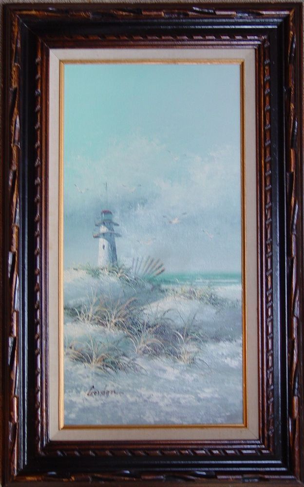 624x1000 Gordon Vintage Original Framed Oil Painting On Canvas - Gordon Lighthouse Painting