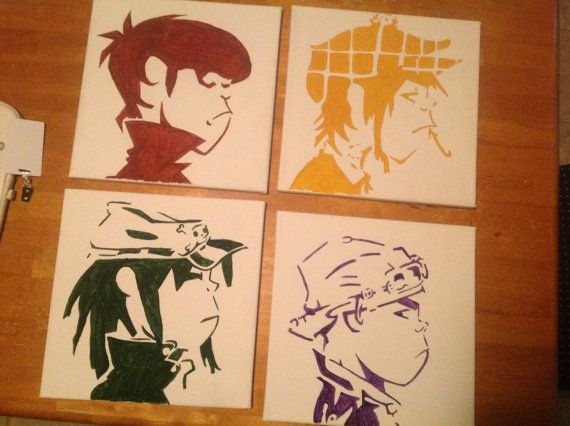 570x426 Quad Block Painting Gorillaz By Alfaviro On Etsy Products I Love - Gorillaz Painting
