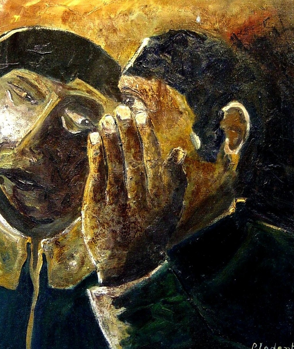 1024x1217 Pol Ledent Artwork Gossip Original Painting Oil Figurative Art - Gossip Painting