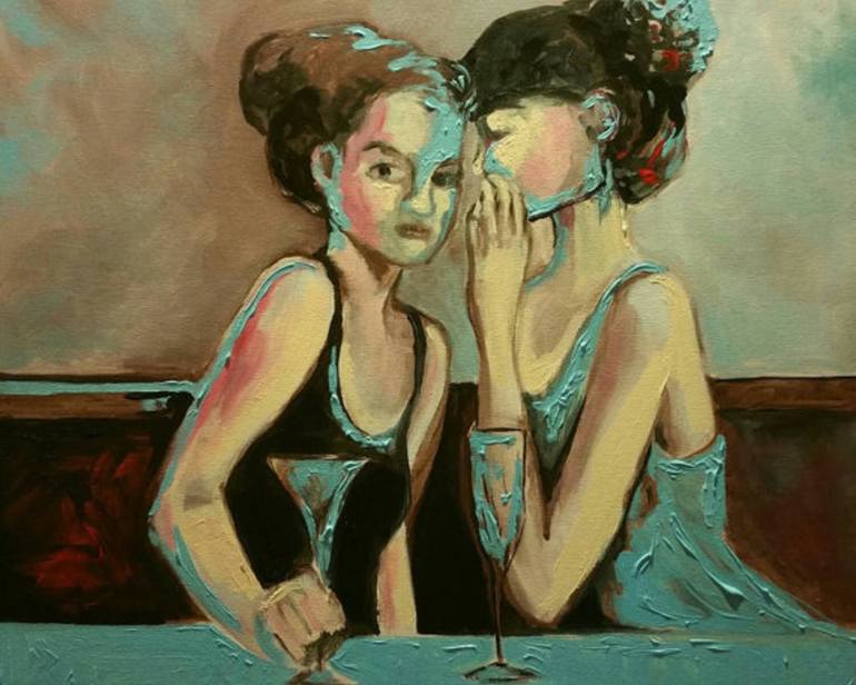 770x616 Saatchi Art Sold 24 Gossip, Best Friends, Female, Figurative, Bar - Gossip Painting