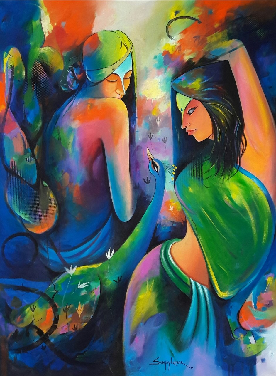 941x1280 Buy Gossip 1 Handmade Painting By Sanjay Tandekar. Code - Gossip Painting