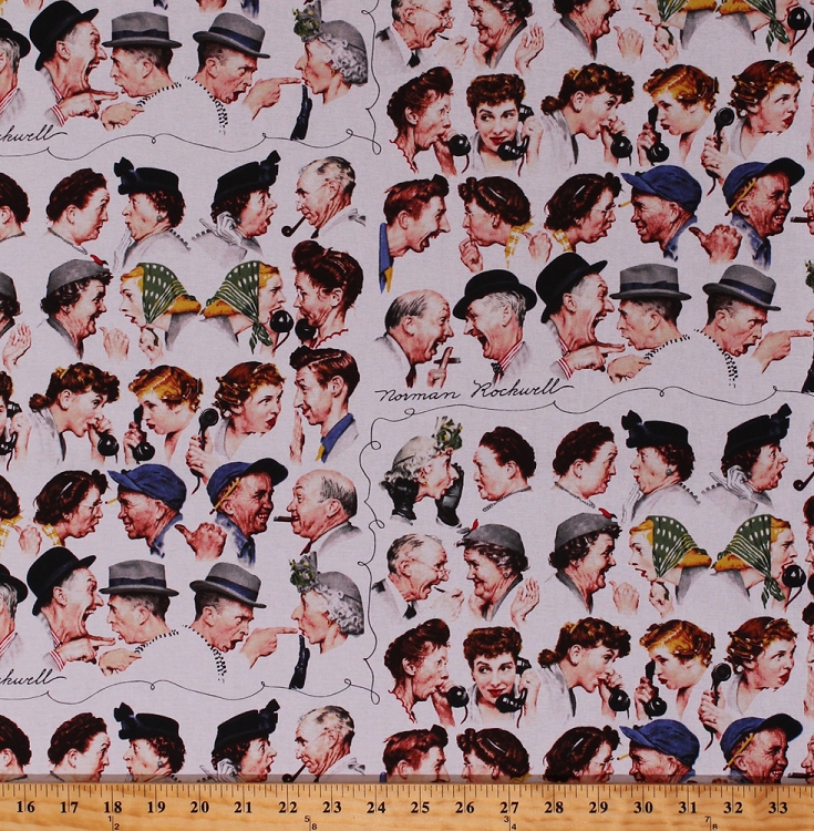 735x750 Cotton Norman Rockwell The Gossips Faces Gossip Chain Telephones - Gossip Painting