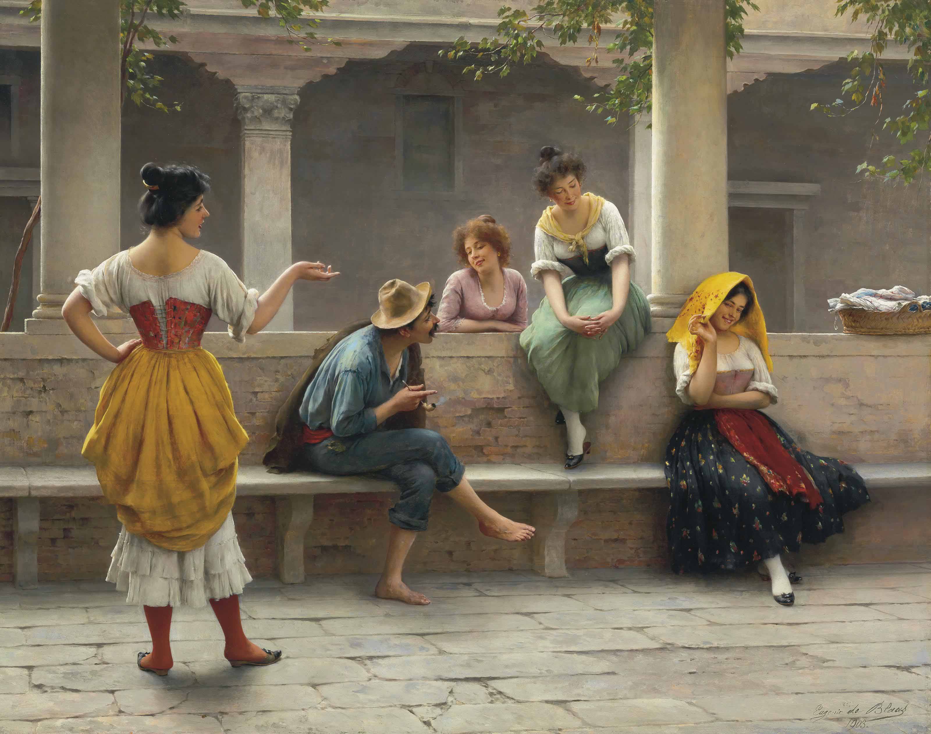 3200x2522 Eugen Von Blaas (Austrian, 1843 1931) Gossip Paintings - Gossip Painting