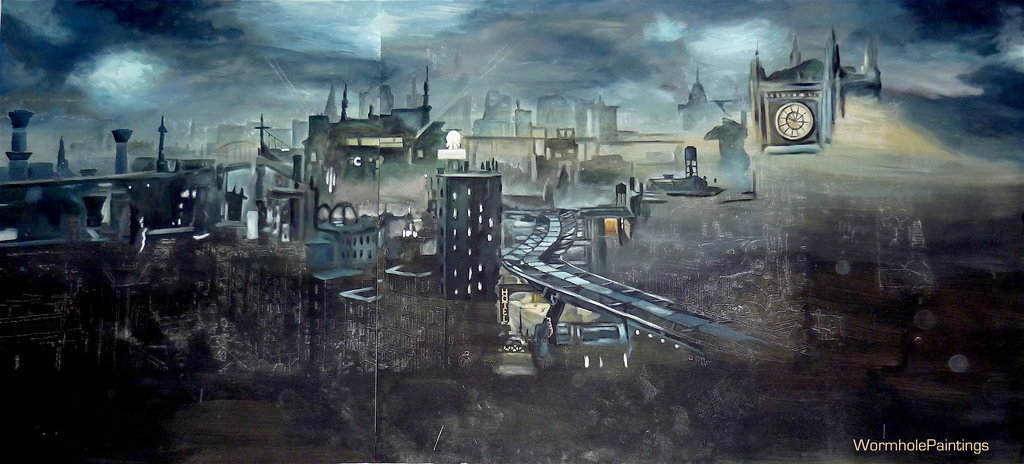 1024x464 Work In Progress Gotham City ) By Wormholepaintings - Gotham City Painting