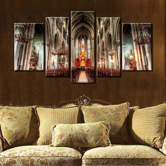 640x640 5 Panel Wall Art Painting Prague St.vitus Cathedral Gothic - Gothic Art Painting