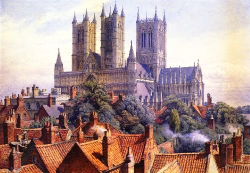 500x346 Lincoln Cathedral Painting Charles Herbert Moore Oil Paintings - Gothic Cathedral Painting