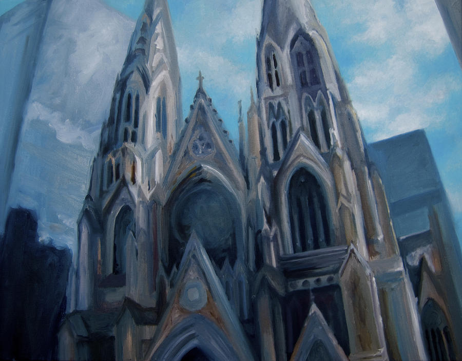 900x703 St. Patrick's Cathedral Painting By James Falciano - Gothic Cathedral Painting