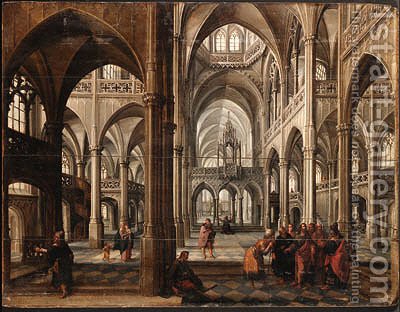 400x312 The Interior Of A Gothic Cathedral With Christ Among The Doctors - Gothic Cathedral Painting