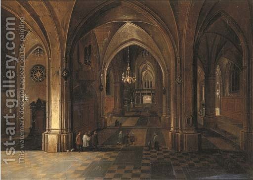 512x364 The Interior Of A Gothic Cathedral By Night Peeter, The Elder - Gothic Cathedral Painting