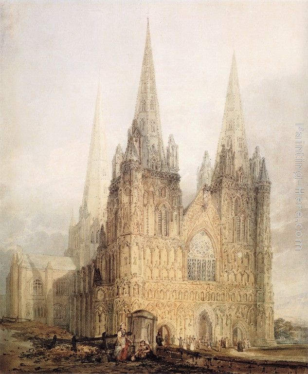633x768 Thomas Girtin The West Front Of Lichfield Cathedral Painting - Gothic Cathedral Painting