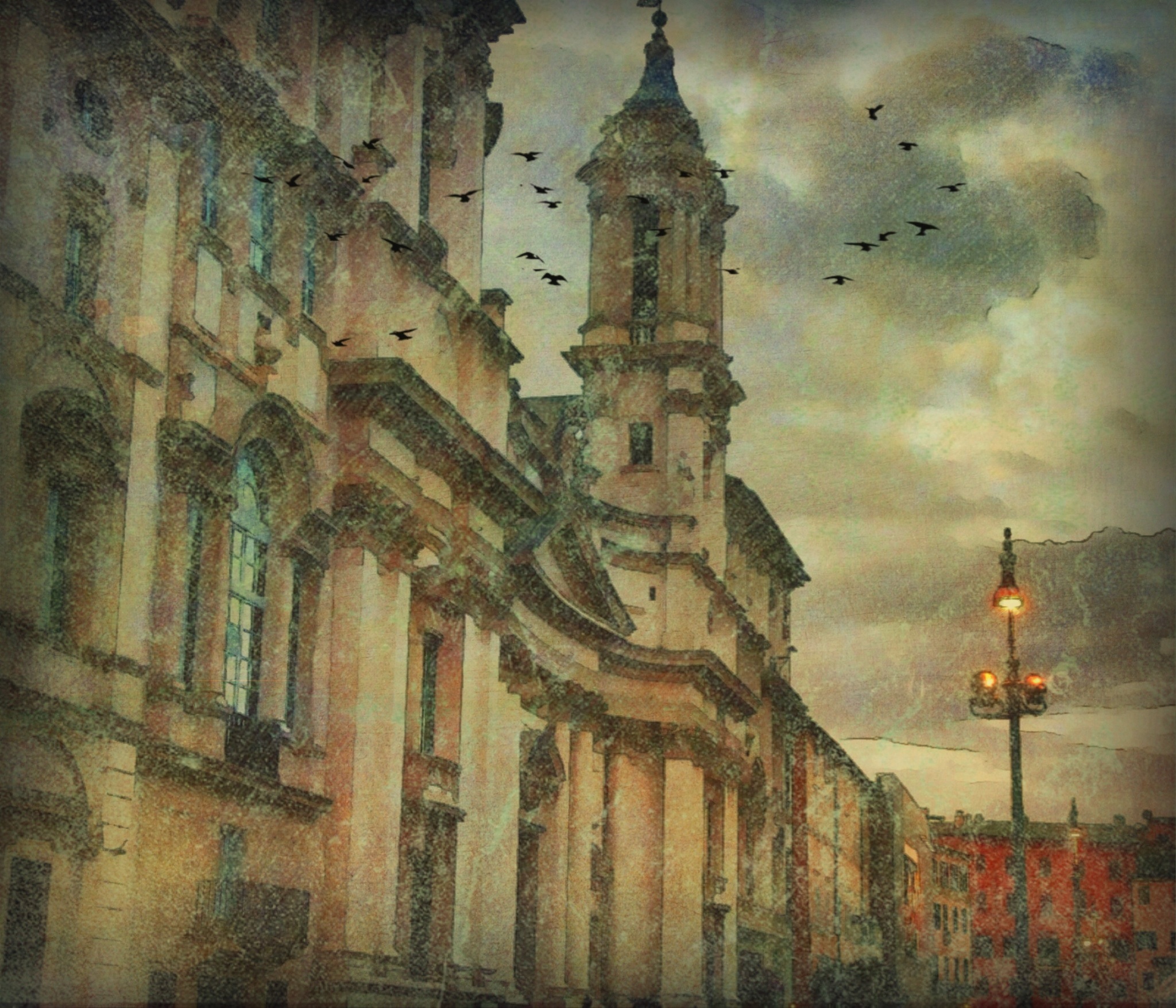 2048x1755 Wallpaper Painting, Italy, Building, Sky, Artwork, History - Gothic Cathedral Painting