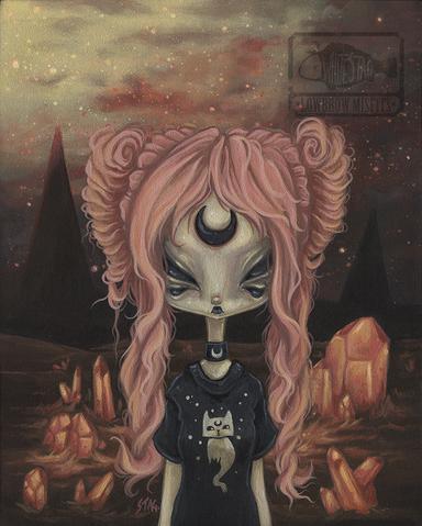 384x479 Buy Space Kitten Gothic Alien Girl Art Print - Gothic Girl Painting