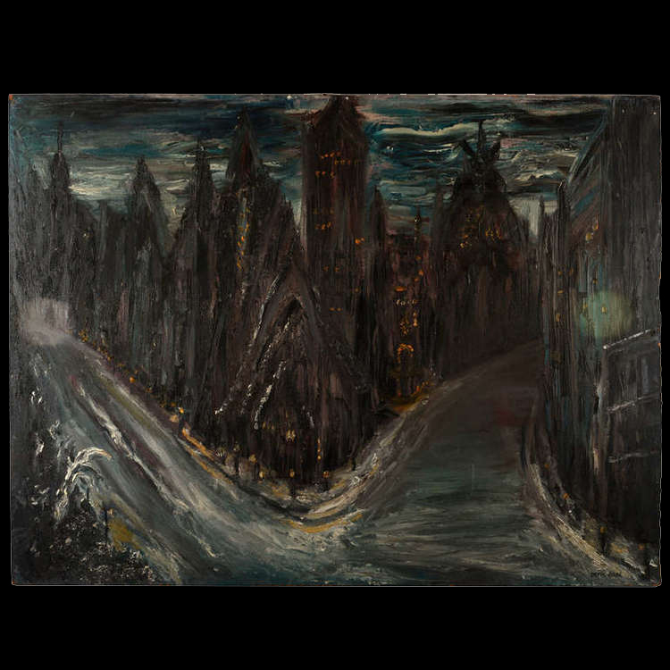 750x750 Night City Scene Painting Kirk Albert Vintage Furnishings - Gothic Painting
