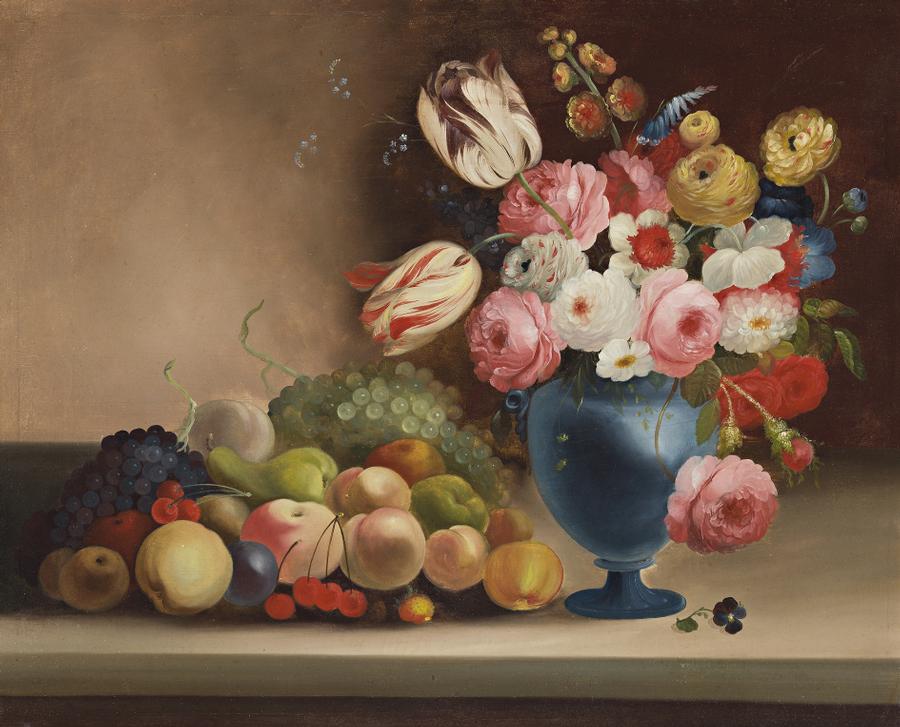 900x727 Still Life With Flowers And Fruit, C.1851 Deutscher And Hackett - Gould Painting