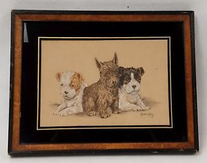 300x236 Vintage Original Grace Lopez Watercolor Puppy Painting Not - Grace Painting