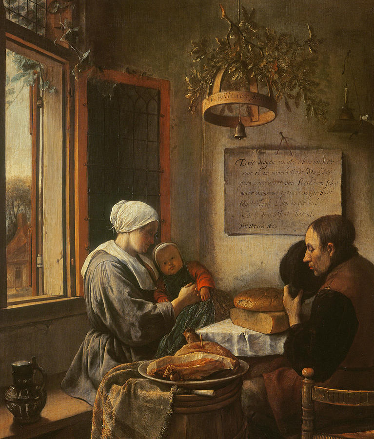 767x900 Grace Before Meat Painting By Jan Havicksz Steen - Grace Painting