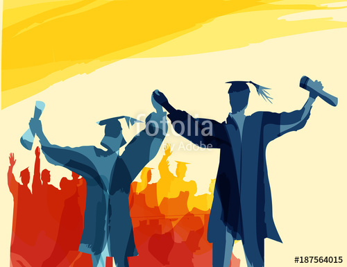 500x385 Graduation In Silhouette In Water Color Painting Stock Image - Graduation Painting