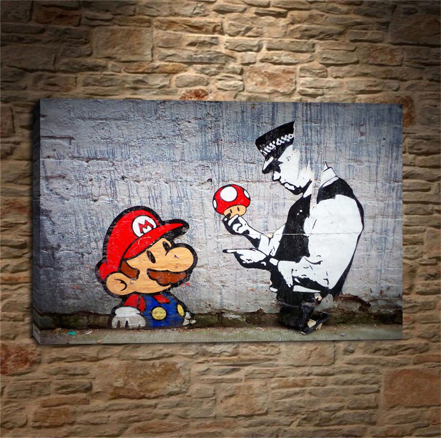 860x856 Best Banksy Graffiti Art Mario And The Cop,home Decor Hd Printed - Graffiti Art Painting