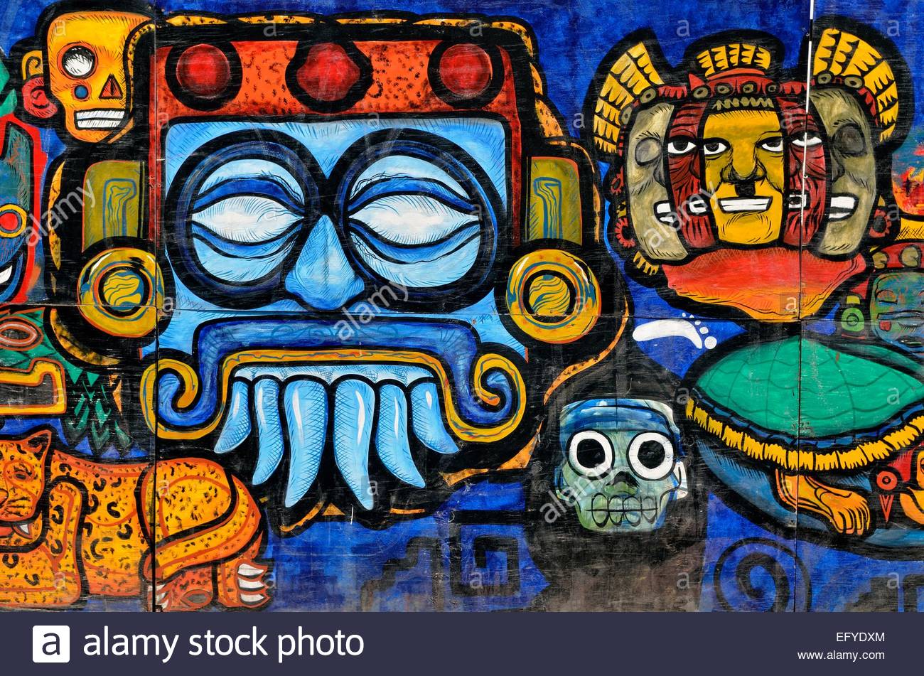 1300x951 Masks, Graffiti Painting On A Hoarding, Mexico City, Mexico Stock - Graffiti Painting
