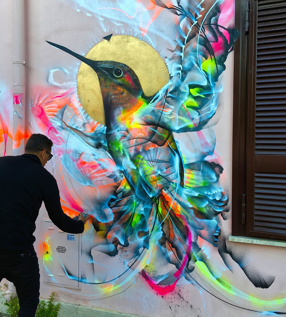 1000x1106 Figures Of Birds Emerge From A Kinetic Flurry Of Spray Paint - Graffiti Painting