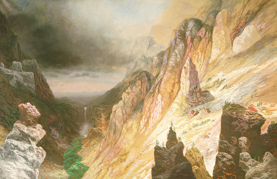 900x582 Lower Falls, Grand Canyon Of The Yellowstone River Painting By - Grand Canyon Of The Yellowstone Painting