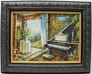 300x242 Baby Grand Piano Music Room Original Oil Painting Wall Art Work - Grand Piano Painting