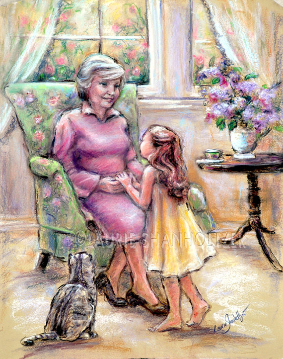 570x722 Children's Art Grandma Grandparent Nanna And Child Tell - Grandma Painting