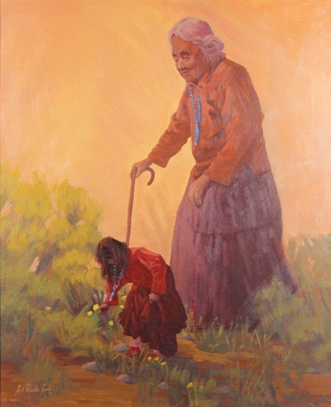651x800 Savvy Collector Grandmother And Her Granddaughter Outdoors - Grandmother Painting