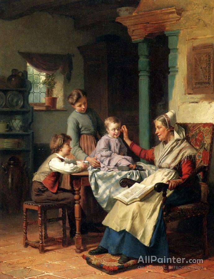 689x900 Theodore Gerard Trying On Grandmother's Spectacles Oil Painting - Grandmother Painting