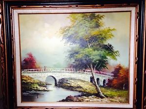 300x225 Original Framed Oil On Canvas Painting Bridge Landscape Signed - Granger Painting