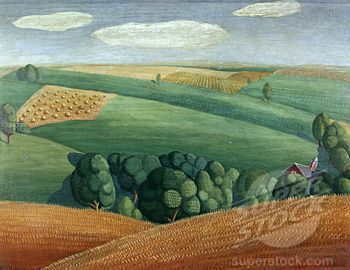 350x270 Grant Wood Farm Landscape Art (American Regionalism) - Grant Wood Farmer Painting