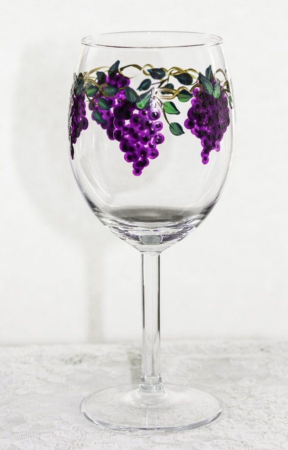 570x890 Hand Painted Wine Glass Grapes Pair Botellas Pintadas, Copas - Grape Painting Wine Glasses