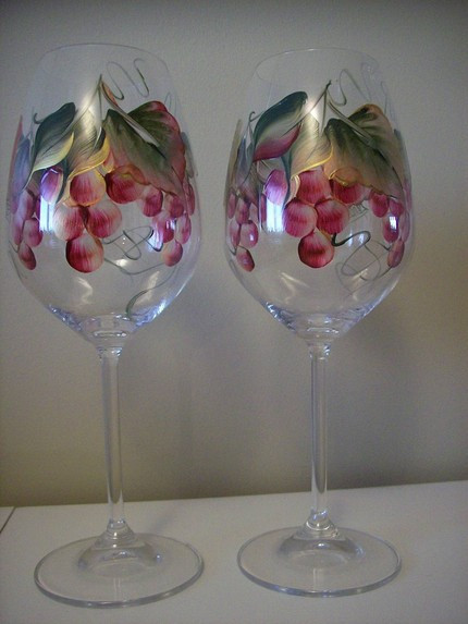 430x573 Set Of 6 Burgundy And Gold Grapes Large Wine Glass Hand Painted - Grape Painting Wine Glasses