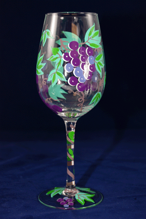 301x450 Grapes Hand Painted Wine Glass - Grape Painting Wine Glasses