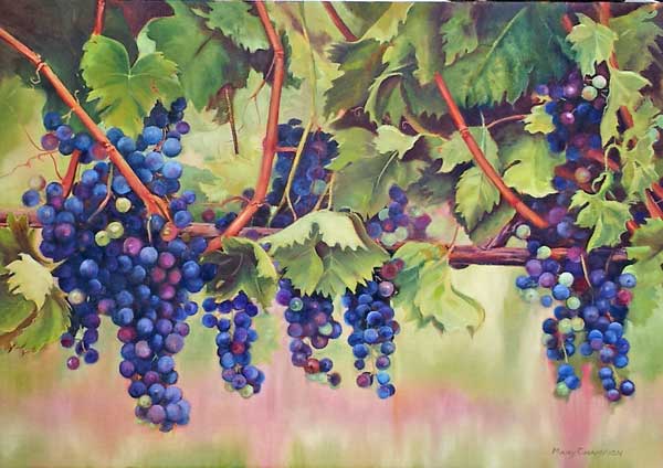600x424 Grapevine Oil Painting By Mary Champion - Grape Vine Painting