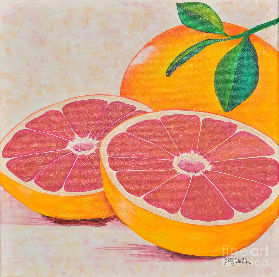 900x892 Juicy Pink Grapefruit Painting By Sally Rice - Grapefruit Painting